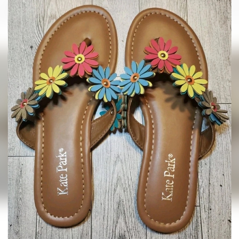 Floral 3D Detail Colorful Flip Flops 6M Kate Park